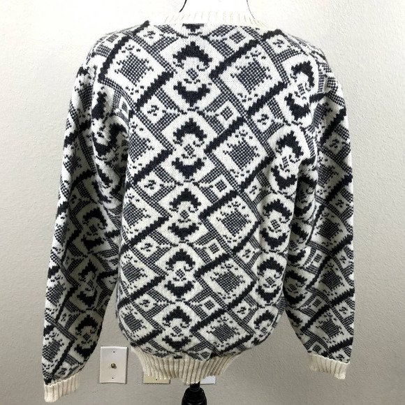 𝅺vintage Puritan Sweater Cream Gray Print Shetland Wool Blend Knit Size Large - Picture 10 of 11